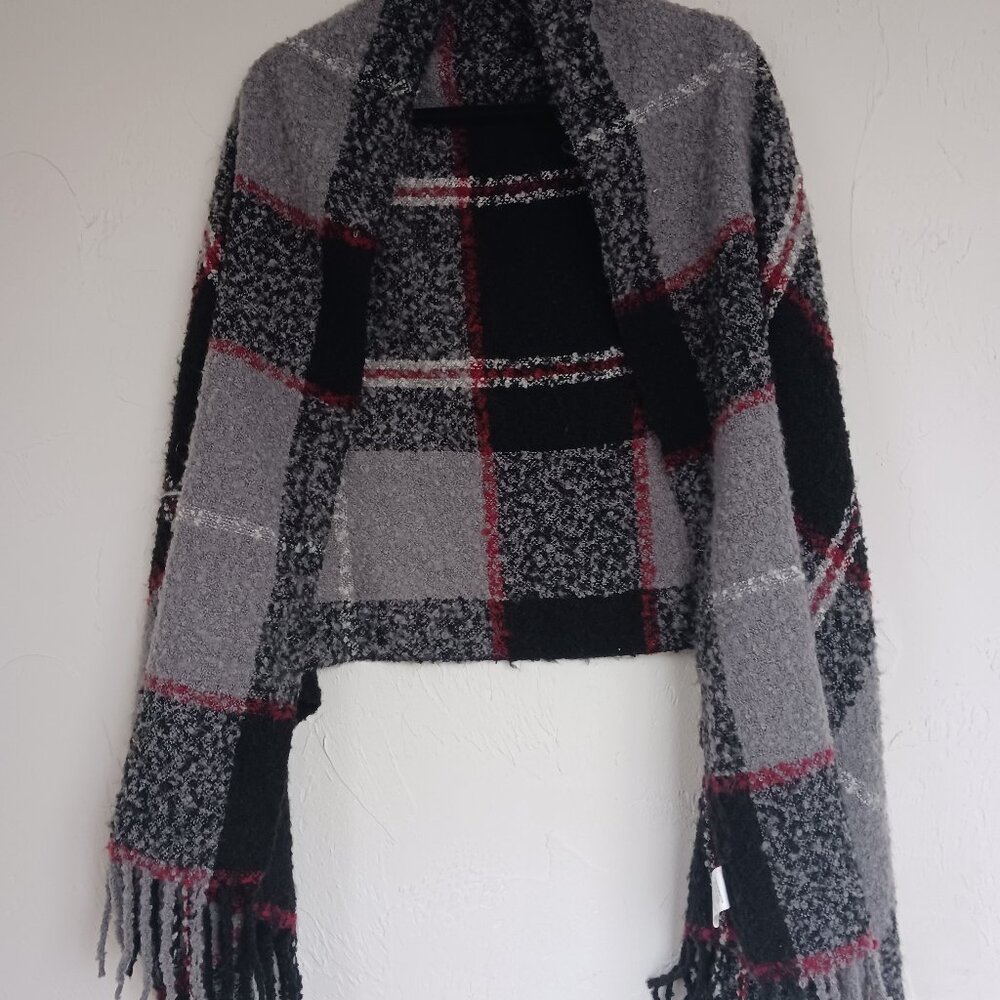 Plaid Shawl with Tassel Fringe